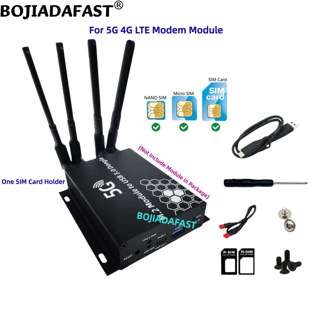 

Адаптер USB 3.0 Type-A на NGFF M.2 Key-B с 1 слотом для SIM-карты и 4 антеннами для модемных модулей 5G/4G LTE