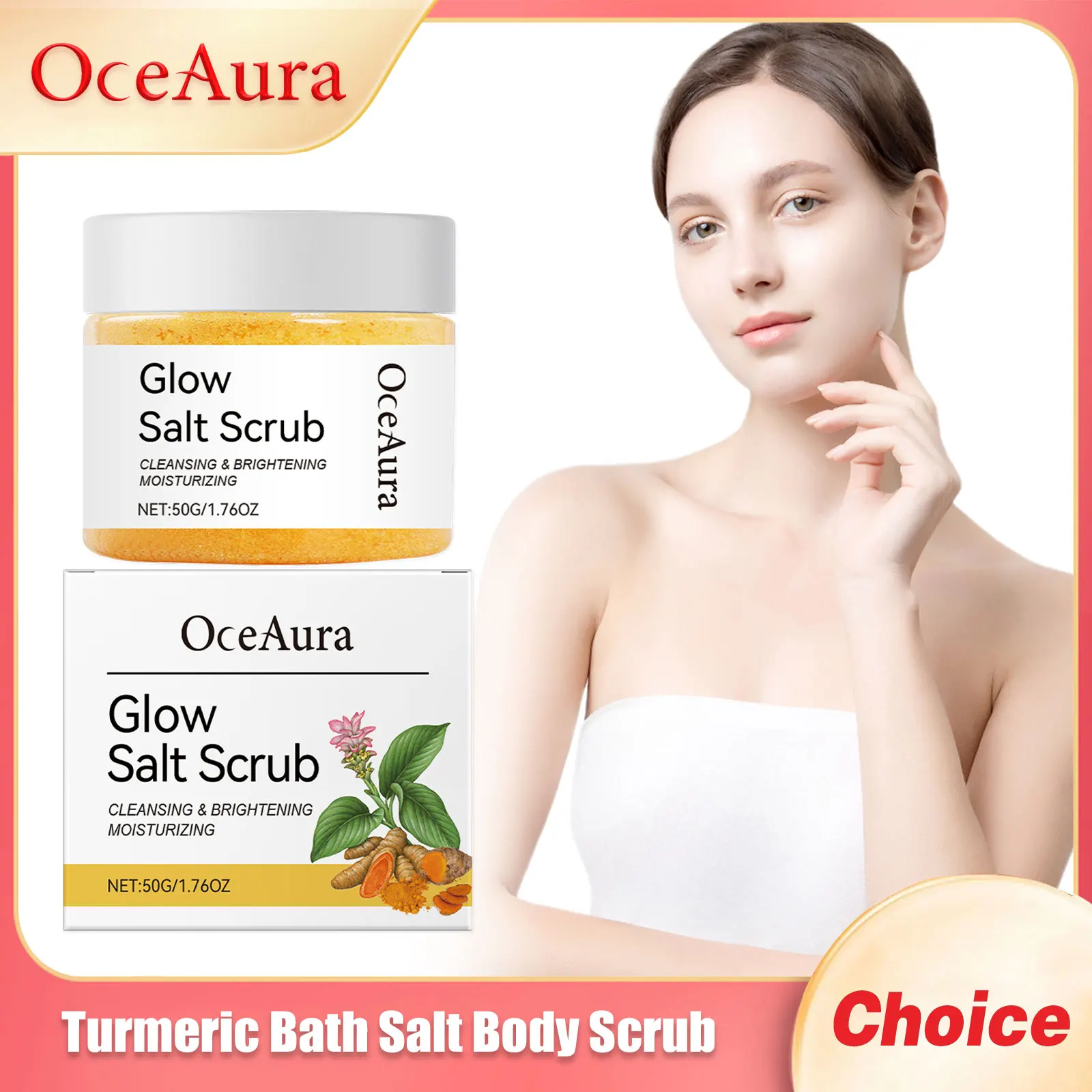 

OCEAURA Turmeric Bath Salt Scrub Cream Deep Clean Exfoliate Brighten Skin Reduce Fine Lines Improve Roughness Body Massage Scrub