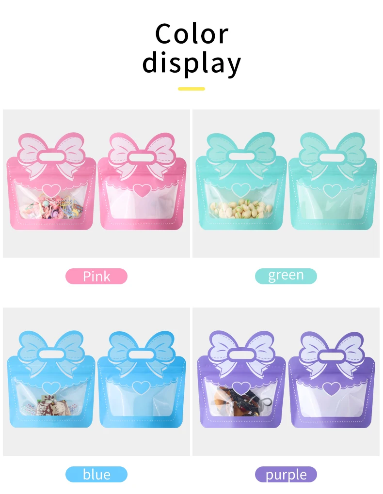 10 Stück Geschenkverpackungsbeutel mit Schleife, niedlicher Stil, Kunststoff, selbstdichtend, für Kinder, Urlaub, Snacks, Süßigkeiten, Aufbewahrung, Cartoon-Schleife, Geschenktüten – Detail 6