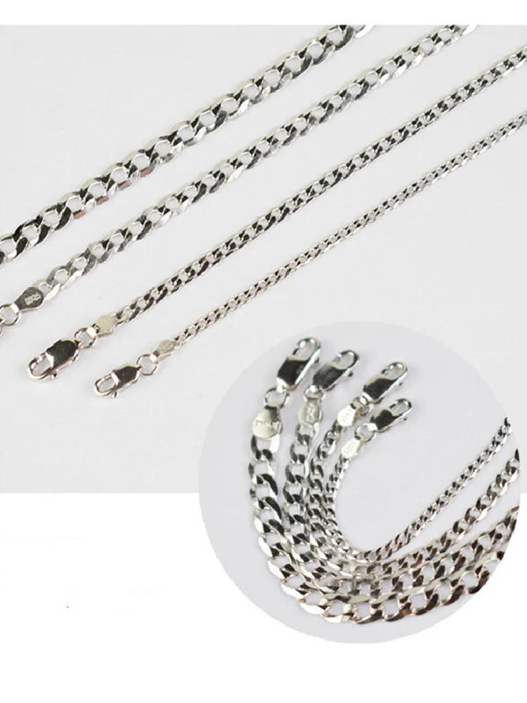 BOCAI S925 Sterling Silver Necklaces for Women Men New Fashion Hexagonal Side 2mm-8mm Cuban Link Chain Jewelry Free Shipping