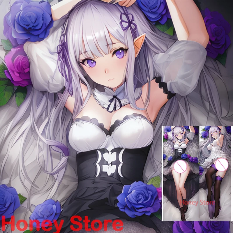 Dakimakura Emilia غطاء وسادة مزدوج الجوانب وسادة جسم متساوية غطاء وسادة مثير للجسم