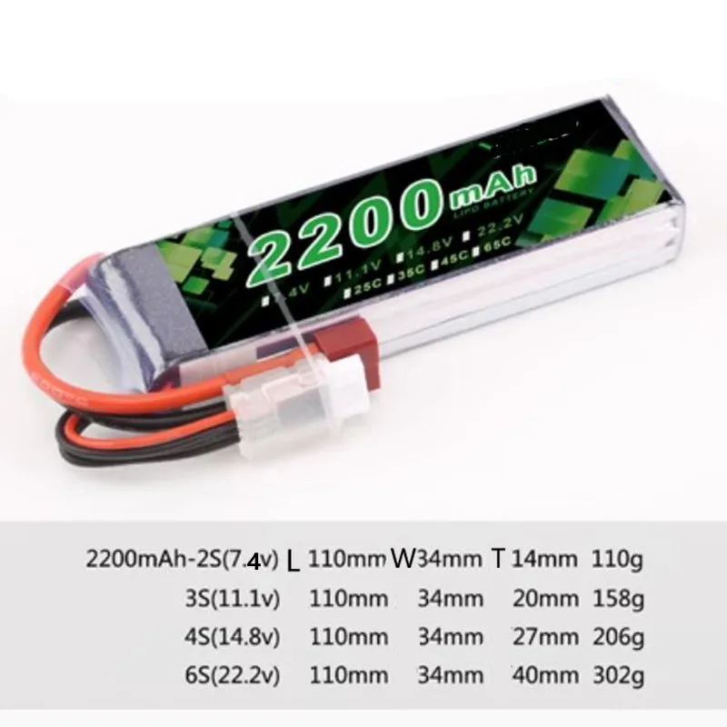 

7.4V 11.1V 14.8V 22.2V 2200MAh 35C 2S/3S/4S/6S Polymer Lithium Li-ion Rechargeable Battery For Aircraft Model Drone Helicopter