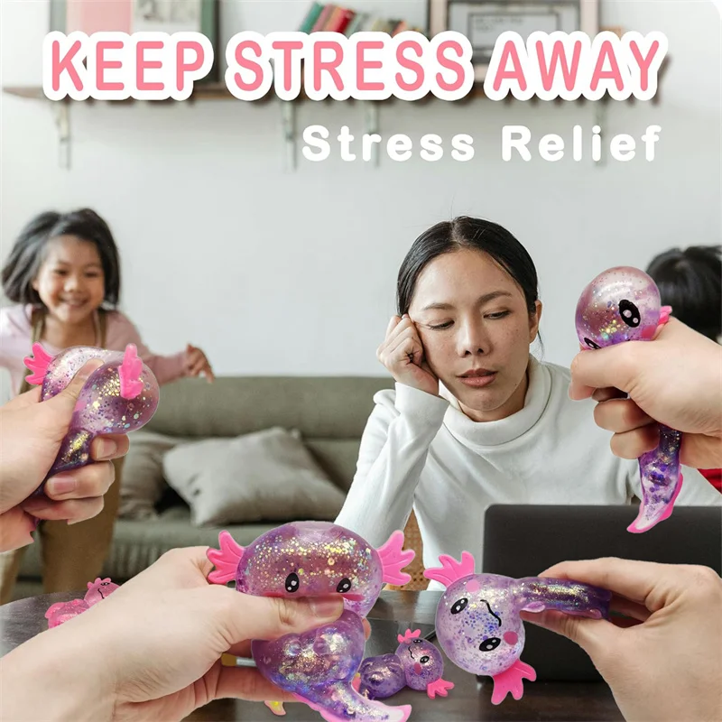 1/3/6/9PCS Squishy Stress Glitter Axolotl Squishy Sugar Ball For Children\'s Adult Stress Relief Party Gift Easter Basket Filler