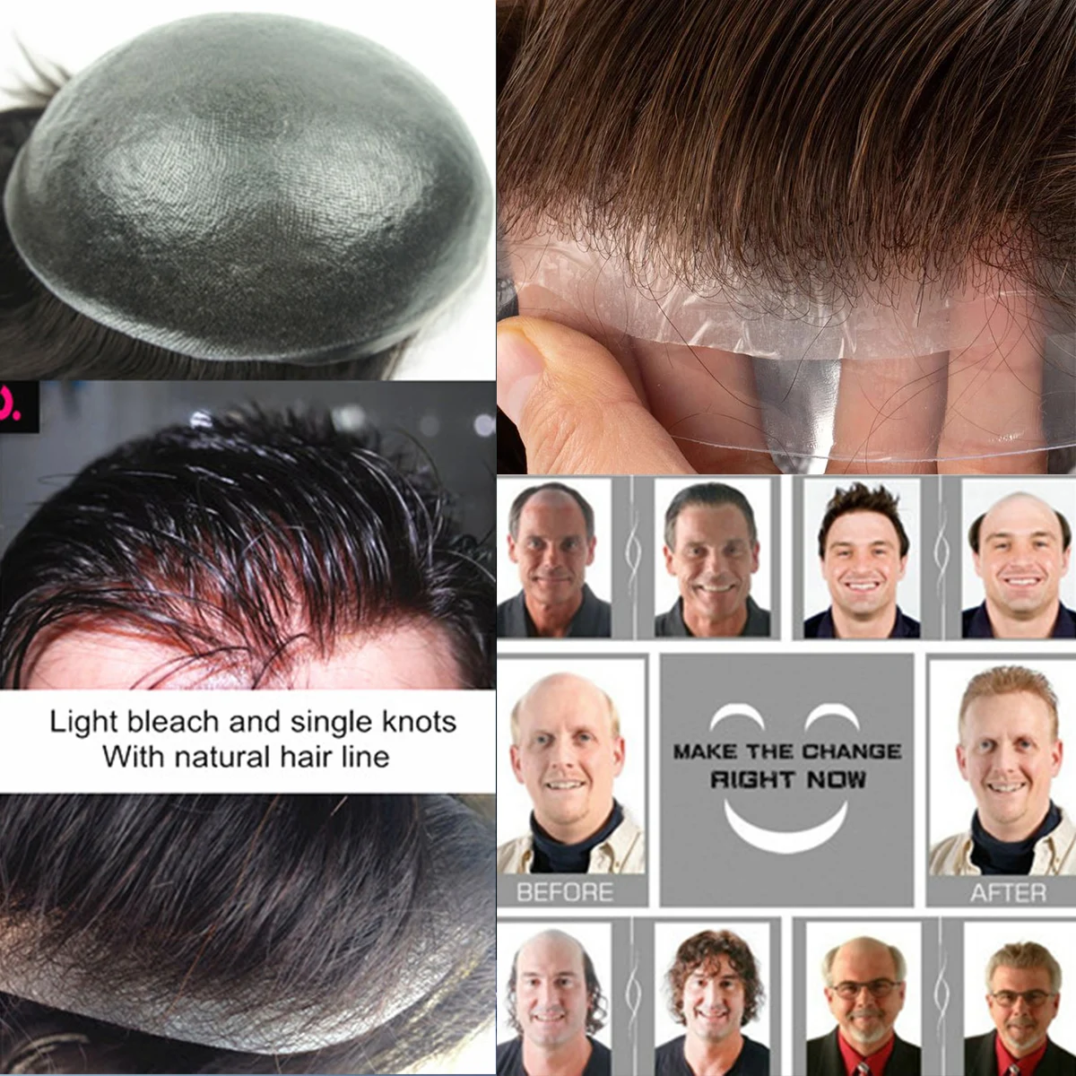 شعر بشري حقيقي للرجال نظام استبدال الشعر المستعار في 10 "x 8" بولي Base حجم القاعدة رقيقة الجلد الشعر الاصطناعي وحدات التصحيح خصلات شعر #5