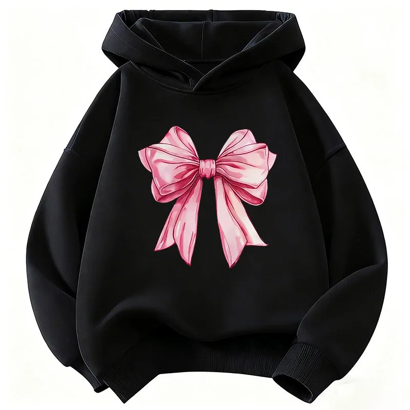 Modischer Rosa Schleifendesign Y2k Hoodie Kinder-Sweatshirt Kapuzenpullover Mädchen Kawaii Lässige Hoodies