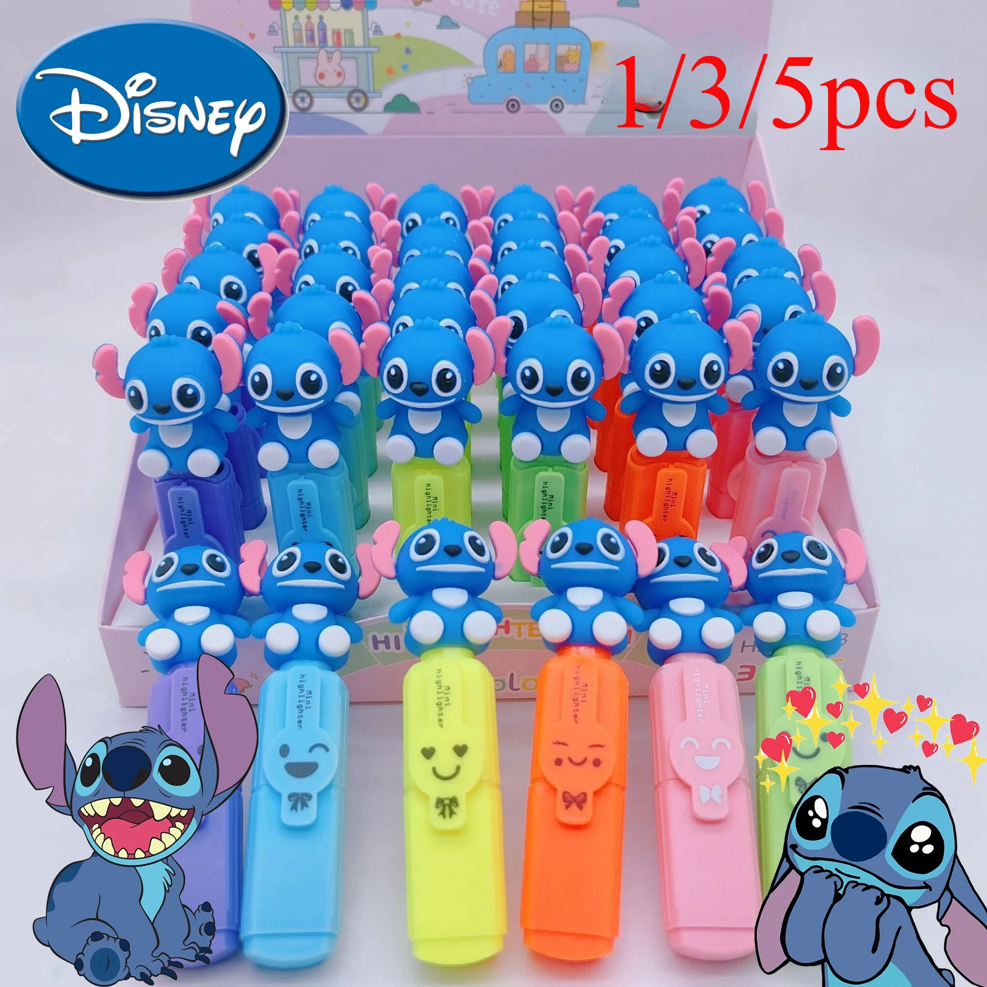 1/3/5pcs Disney Lilo & Stitch Highlighter School Supplies Office Tools Markers Cute Stationery Anime Figure Accessories Gifts