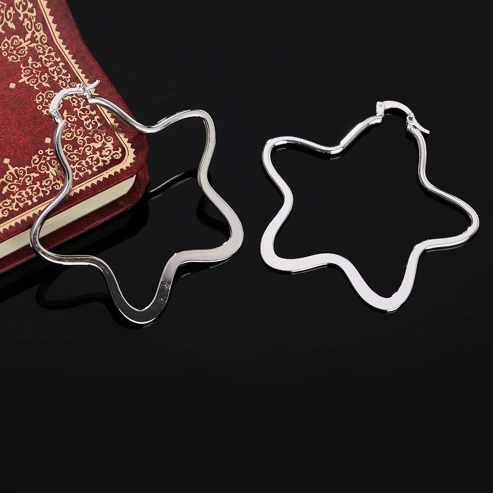 925 Sterling Silver Big five-pointed star hoop Earrings for Woman Fashion Party Wedding Accessories Jewelry Christmas Gifts
