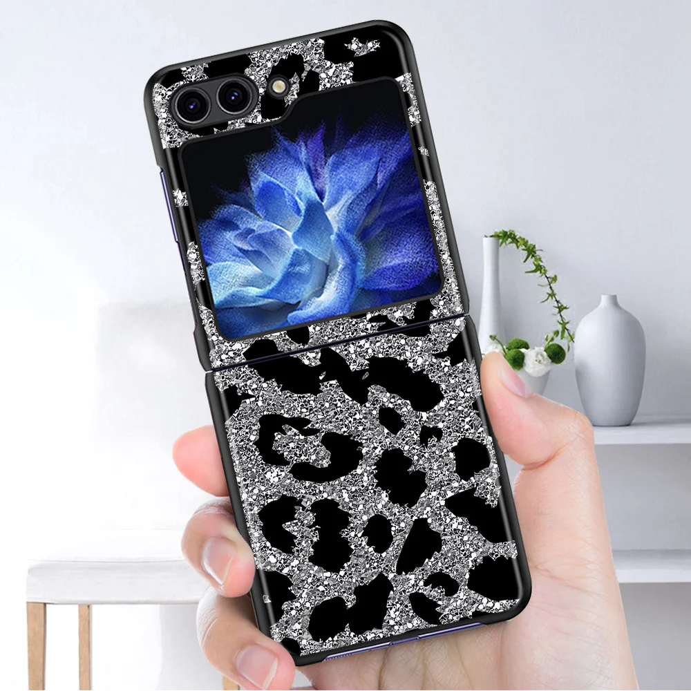 Phone Case for Samsung Galaxy Z Flip 8 ZFlip 6 ZFlip7 FE ZFlip4 Z Flip 7 ZFlip3 ZFlip5 Cover Funda Shining Leopard Print Design