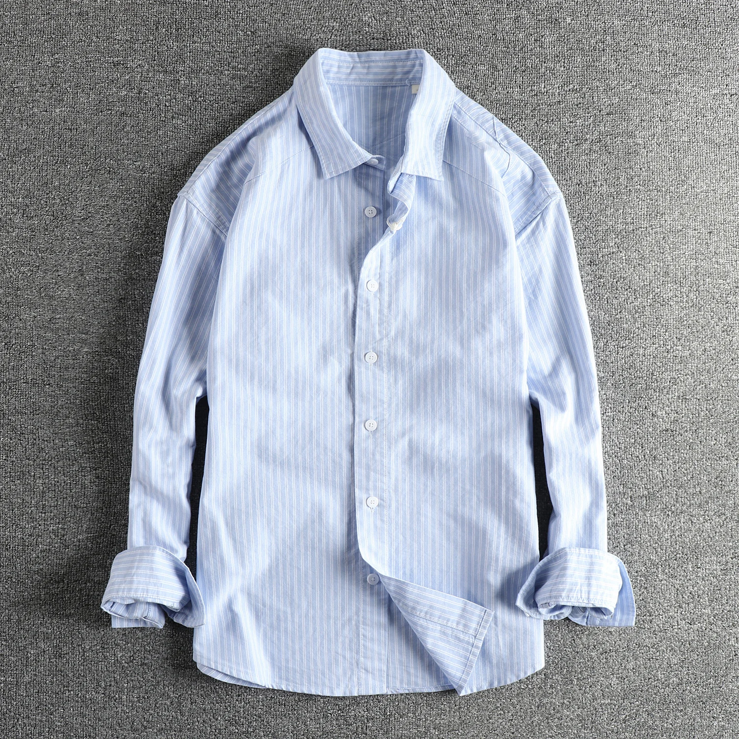 

2025 Spring Autumn New Japanese Retro Long Sleeve Lapel Oxford Striped Shirts Men's Simple 100% Cotton Washed Loose Casual Tops
