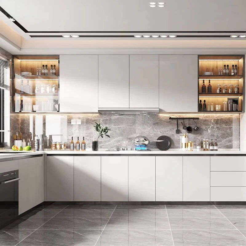 Free Design PVC MDF Kitchen Cabinet White Modern Furniture Kitchen Cabinet With Island Storage Complete Set Made In China