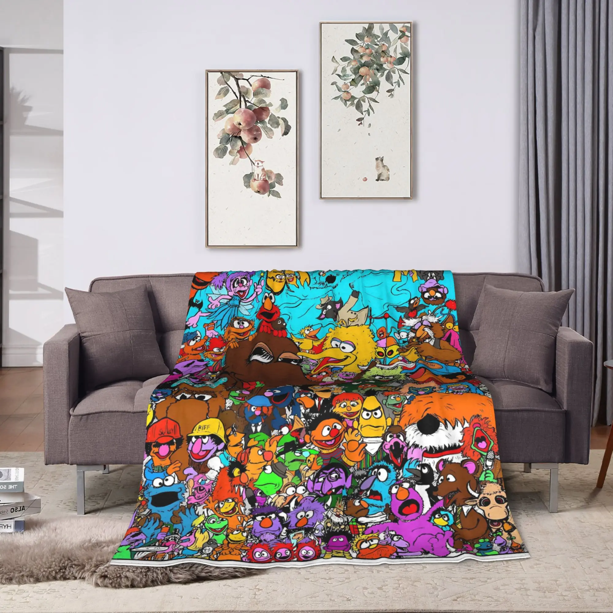Characters Collage Sesames Streets Cartoon Flannel Blanket  Warm Soft Throw Blanket for Outdoor Fashion Bedspread Bed Cover