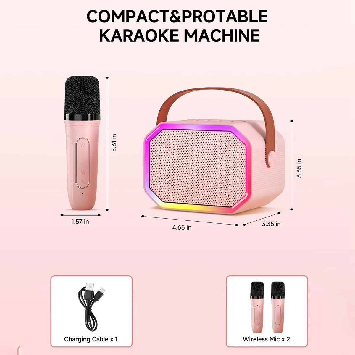 

High-Grade Karaoke Machine for Kids & Adults, Portable Bluetooth Speaker with 2 Wireless Microphones for TV, Home Party Birthday