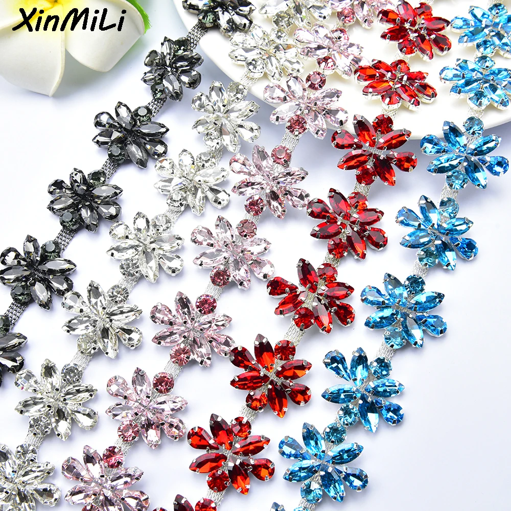 Welding Glass Horse Eye Crystal Chain Dress Decoration Rhinestone Applique Flower Trim Sew on Garment Shoes Jewelry Accessories