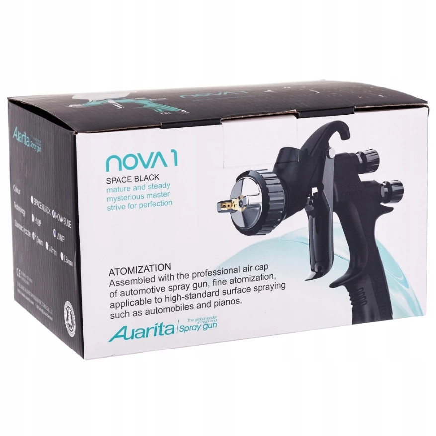 NOVA 1 Original Auarita Spray Gun HVLP Nozzle 1.3mm Gravity Feed Black 600ml
