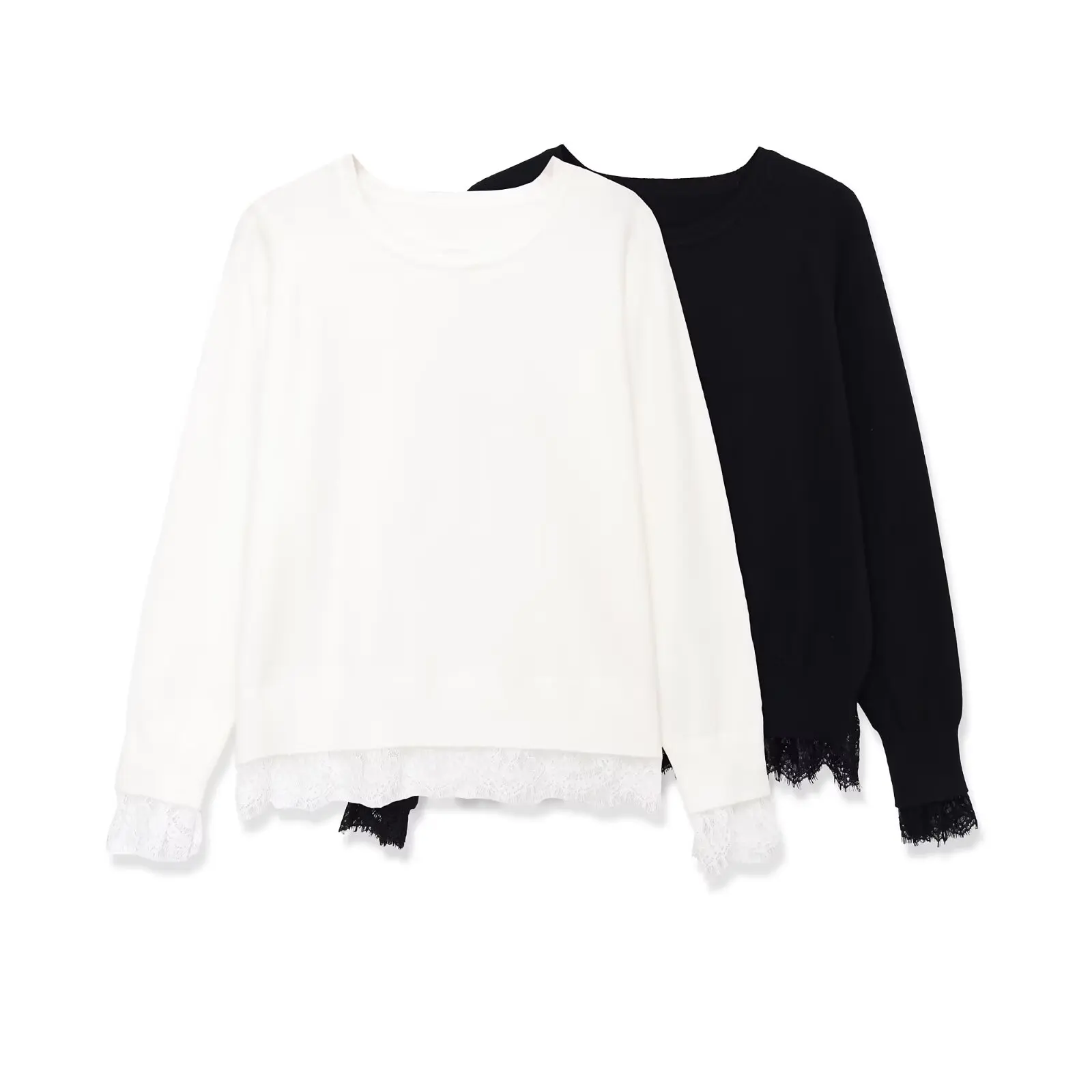 

WOMAN 2026 Summer New Fashion Long-sleeved lace Knitted Sweater Retro O Neck All-match Casual Female Pullovers Chic Tops