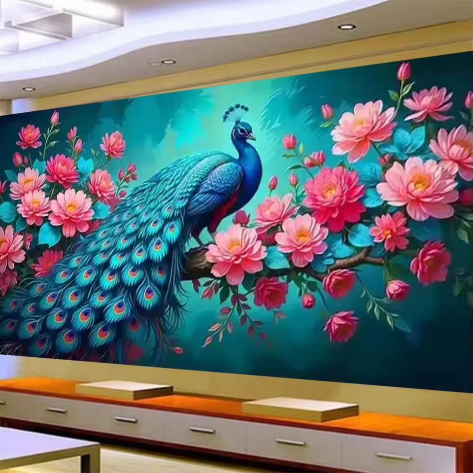 

Large 200x100 Diy Diamond Painting Fantasy Beautiful Peacock Flowers Embroidery Mosaic 5D Full Square Round Diamond Cross Stitch