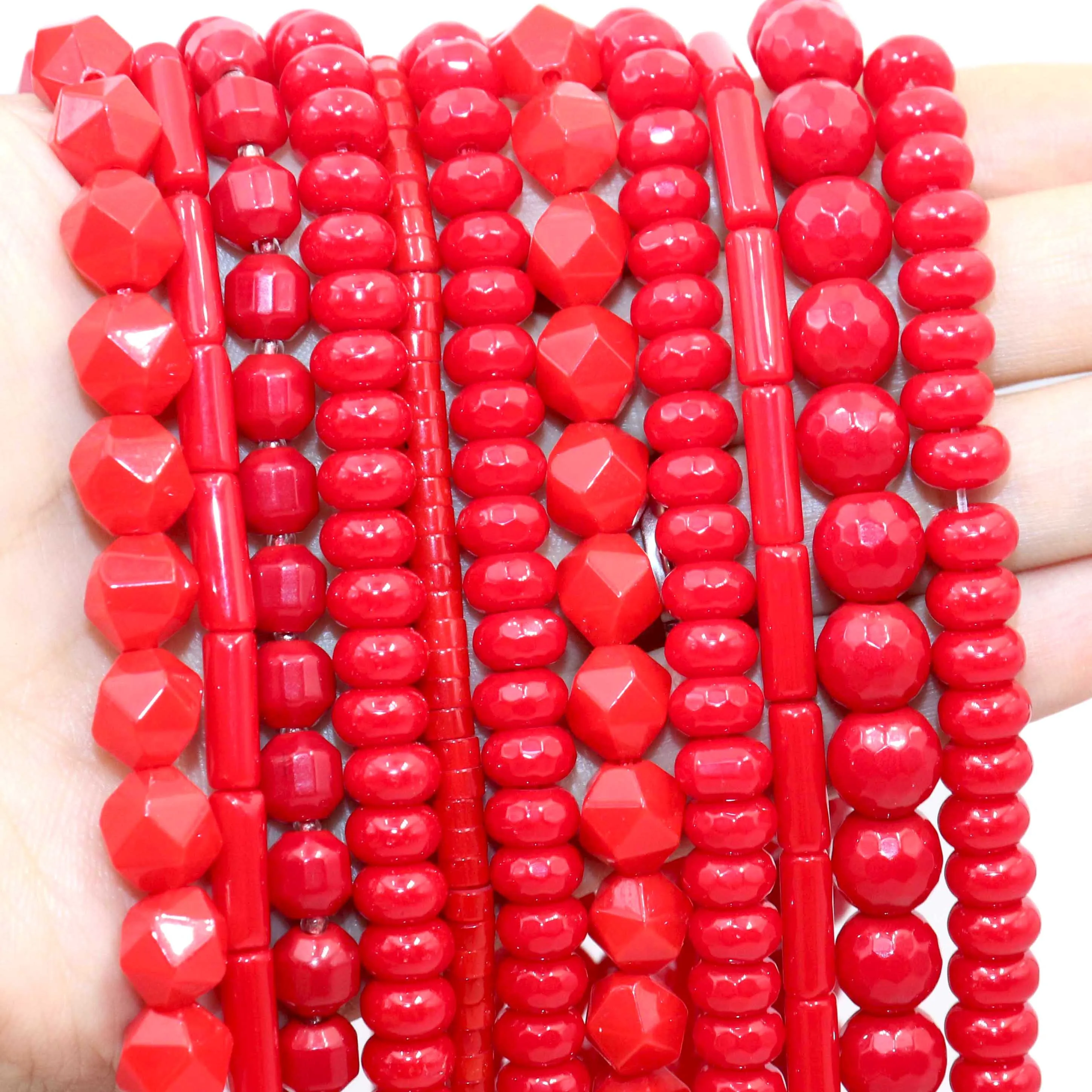 Natural Stone Wheels Rondelle Faceted Red Coral Color Loose Round  Space Beads For Jewelry Making Diy Bracelet Necklace