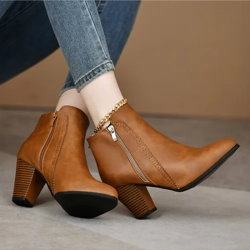 여성용 빈티지 포인티드 토 발목 부츠, 두꺼운 굽 짧은 부츠, 2025 신상 여성 라르가스 부티, 패션  Best5