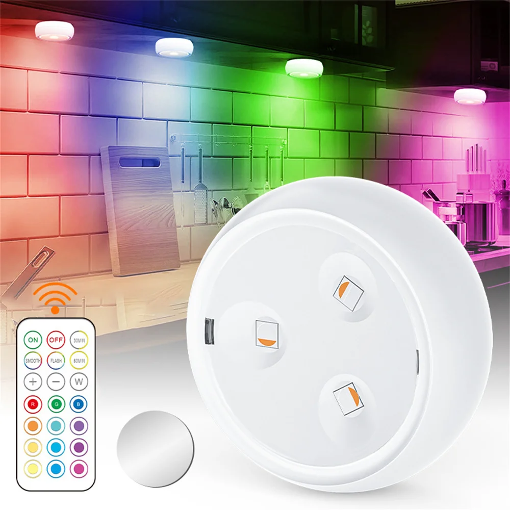 

67MM LED Puck Light Battery Powered 3 Leds Under Cabinet Lamp &Remote Controller for Bedroom.Corridor,Party