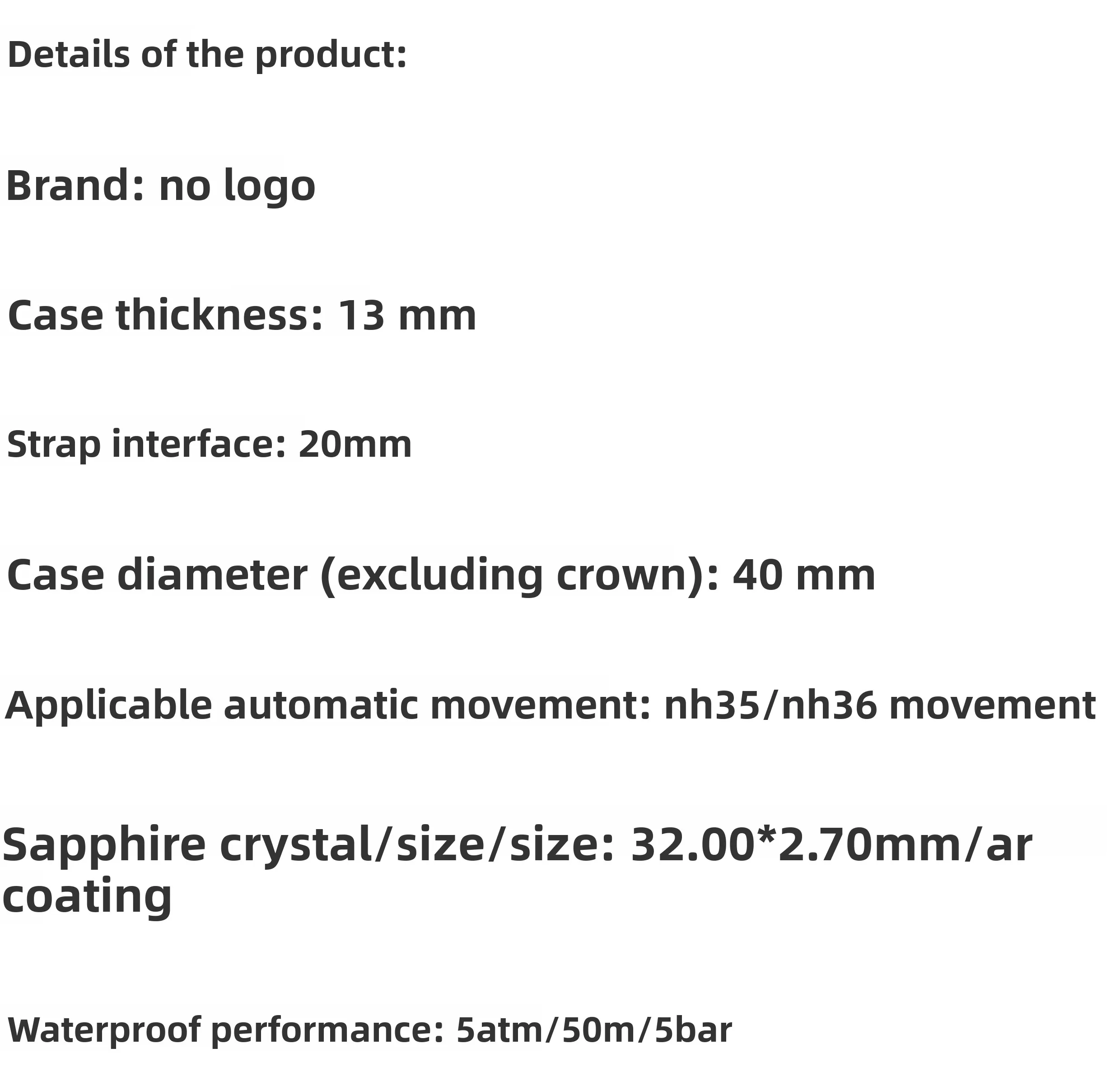 حافظة سوداء بمقبض 40 ملم، مناسبة لحركة NH35/36/4R/7S اليابانية، وإكسسوارات الساعة