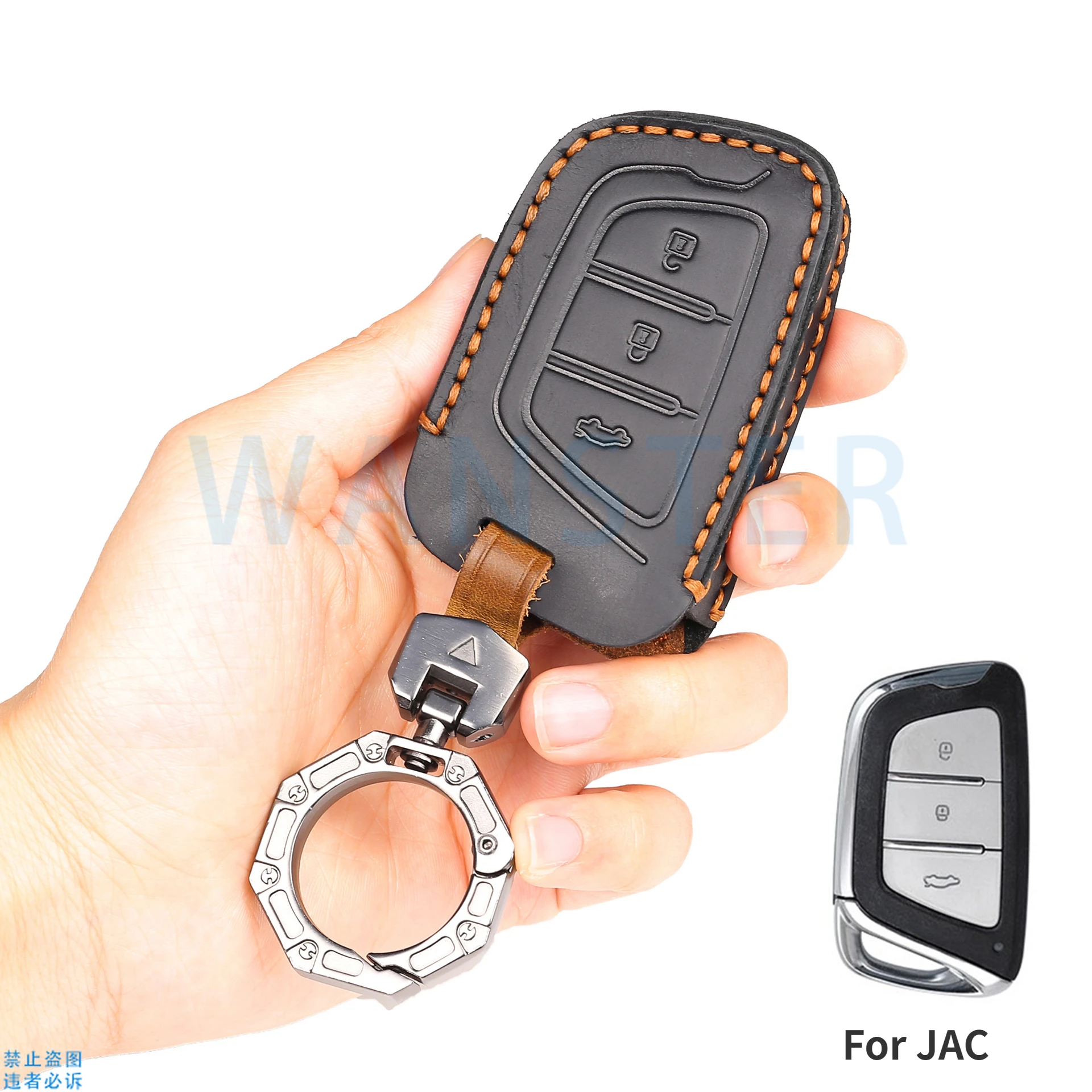 3 Bottons Leather Car Key Case Cover for JAC JIAYUE A5 X4 X7 IC5 IEV S4 7S T8 Refine S4 S7 M6 Accessories