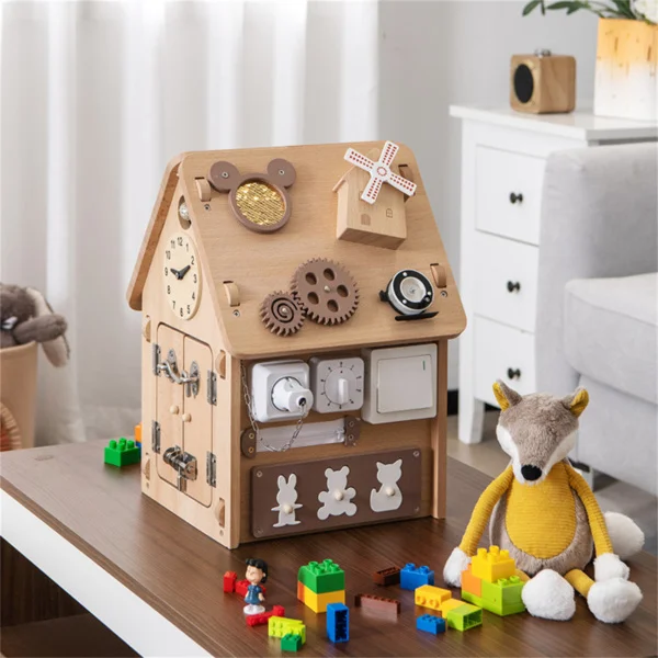 

Playhouse Multi-purpose Busy House with Sensory Games and Interior Storage Space Games