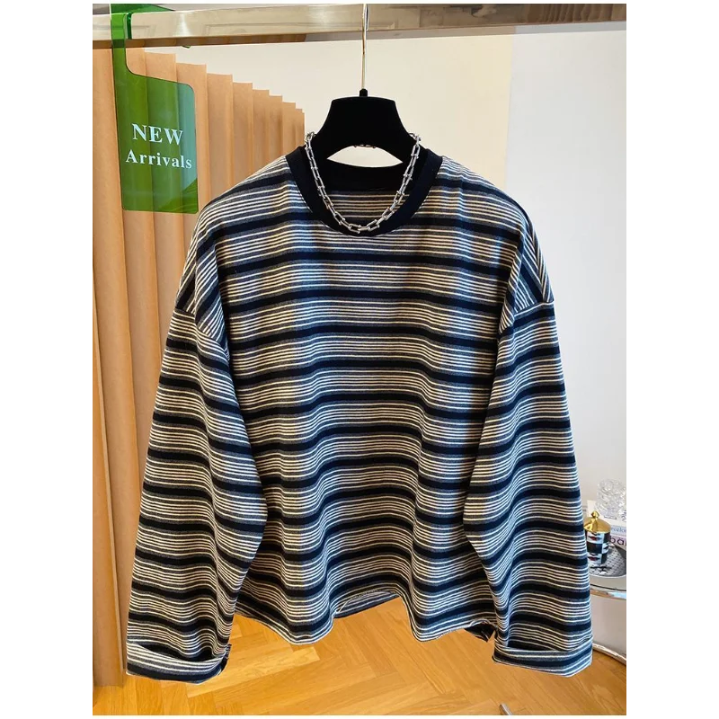 الرجعية مقنعين البلوز المرأة طويلة الأكمام جديد فضفاض البلوز جولة الرقبة أعلى كبير الخريف