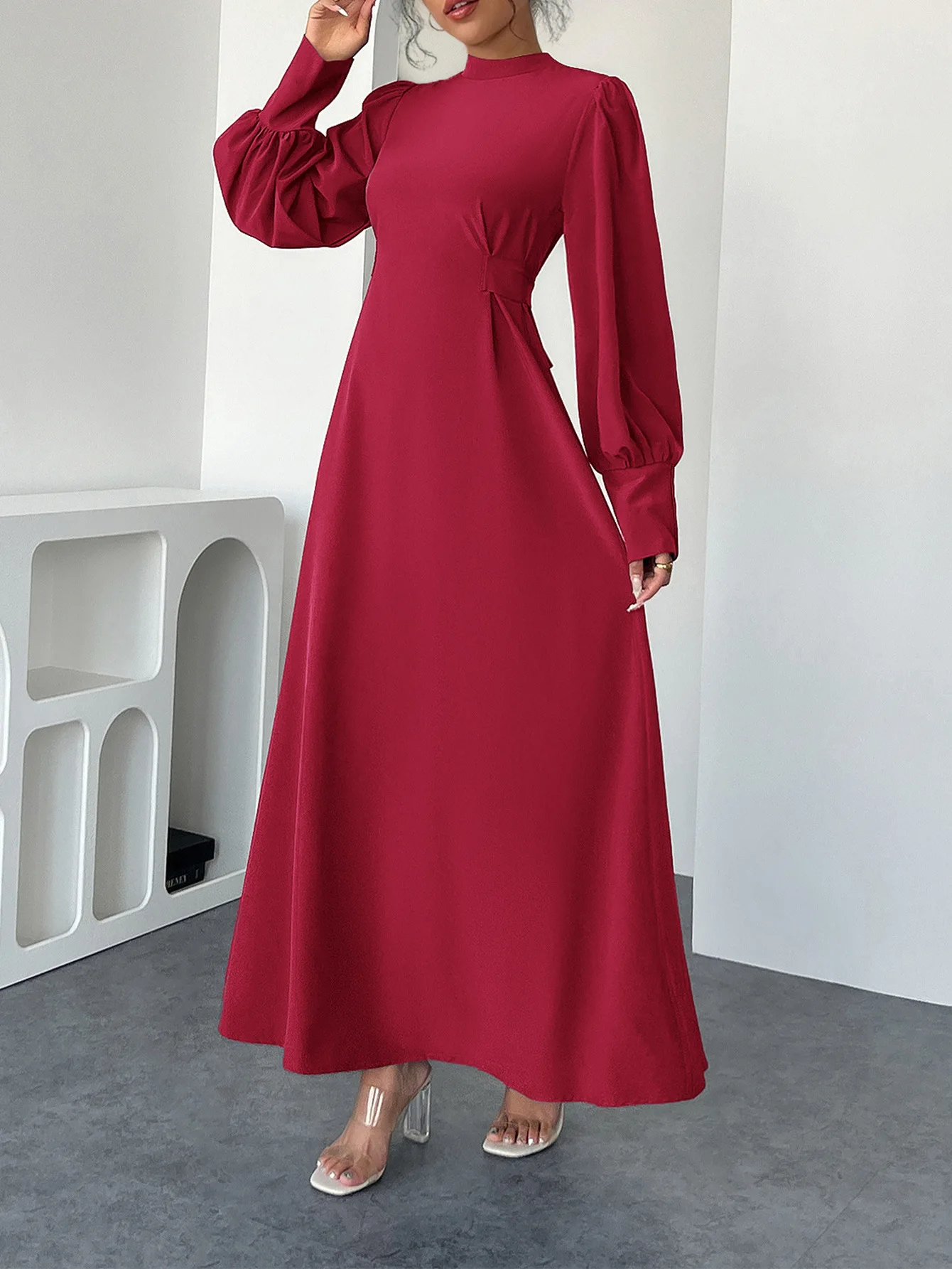 2025 verano A-Line manga larga Sexy vestido largo de cintura alta batas de fiesta vestido de vacaciones rojo para mujer vestido de novia Sexy de Color sólido