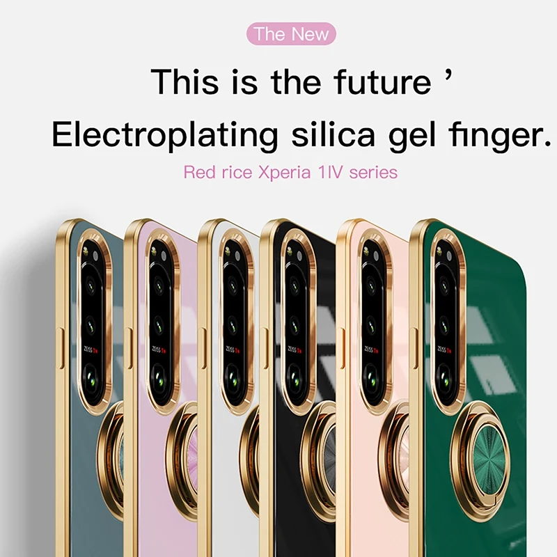Luxury Plating Silicone Magnetic Ring Holder Phone Case For Sony Xperia 1 5 10 III IV V VI VII Shockproof Electroplated Cover view 6