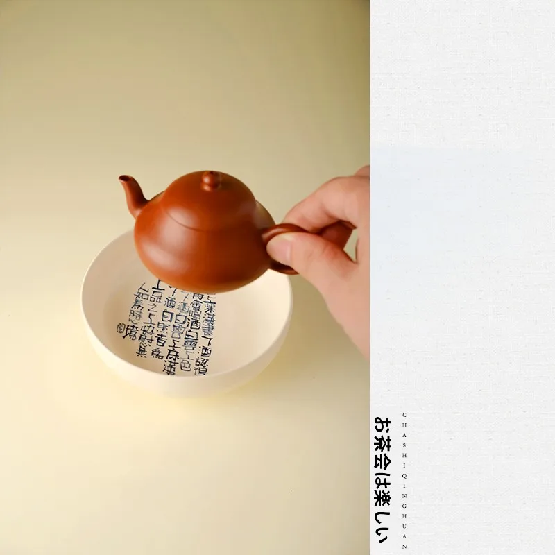 

Handwritten Poem Blue And White Porcelain Tea Tray round Calliaphy Cerc Tea Coaster Scholar Sle Brewing Tray Storage W...