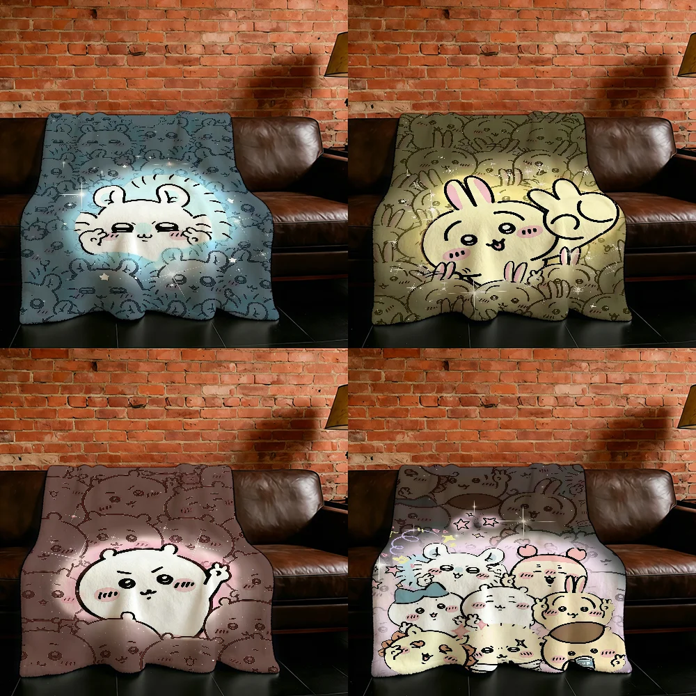 C-Chiikawa-ES Cartoon Cute Blanket Flannel Warm Soft Throw Blanket For Room Sofa Childish Birthday Gifts