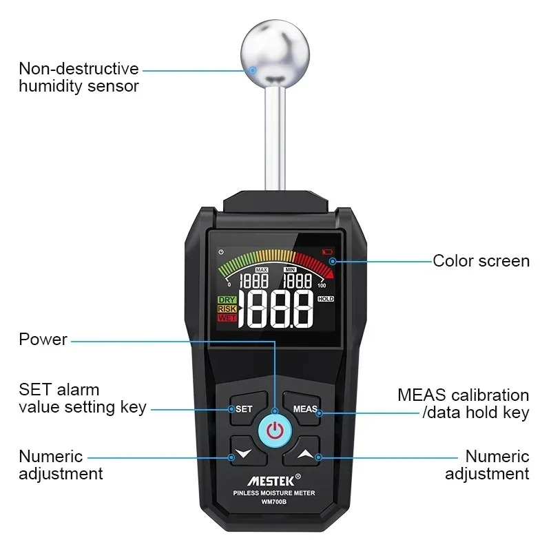 

Non-invasive Digital Ball Probe Mositure Meter Wm700b Pinless Moisture Detector Digital Pinless Moisture Tester