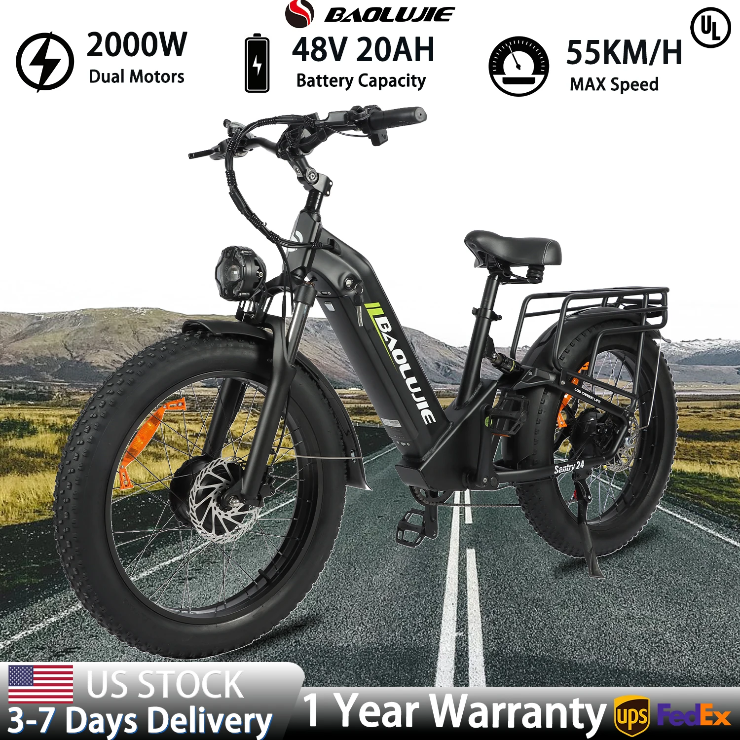 

BAOLUJIE 2402 2000W Electric Bike for Adults, 24" Electric Mountain Bike 48V20AH ,60Miles 35MPH Ebike,UL 2849【1 Year Warranty】