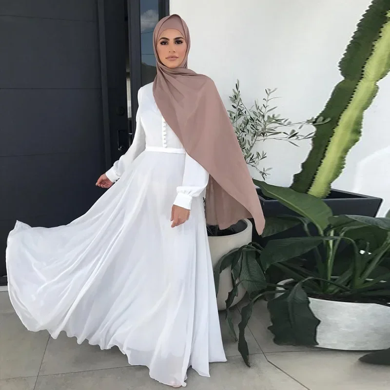 Gaun Muslim Wanita Hijab Abaya Kaftan Marocain Jubah Panjang Pakaian Islami Ayunan Besar Vestido Sifon Gaun Kaftan Turki Islam