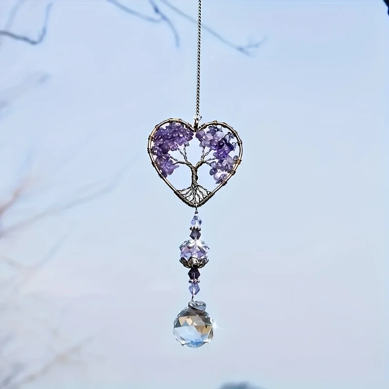 1pc amethyst sun catcher crystal stone rainbow maker, hanging window decoration, home decor, car accessory