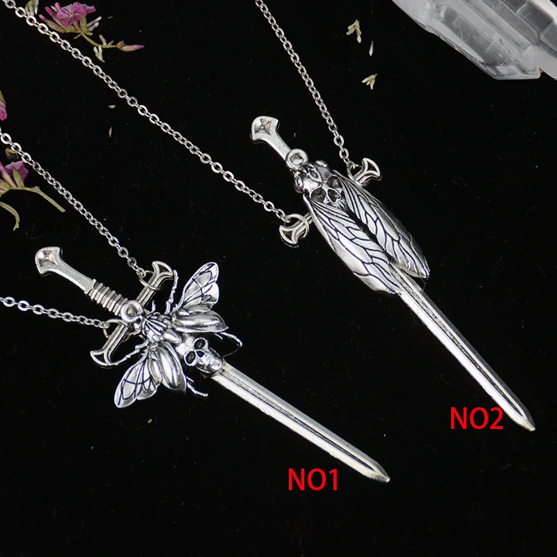 Witch Death Moth Sword Jagger Pendant Necklace Pagan Goth Spirit Jewelry