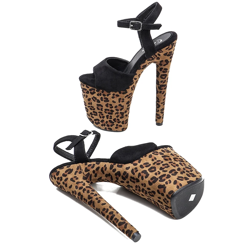 Leecabe 20cm/ 8inches Suede with Leopard upper  platform  high heel sandals  pole dance shoes