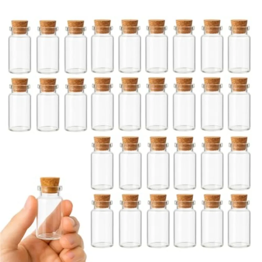 

30Pcs 10ml Small Glass Bottles with Cork Stoppers Mini Clear Jars Corks DIY Art Storage Containers for Crafts, Spices, Message