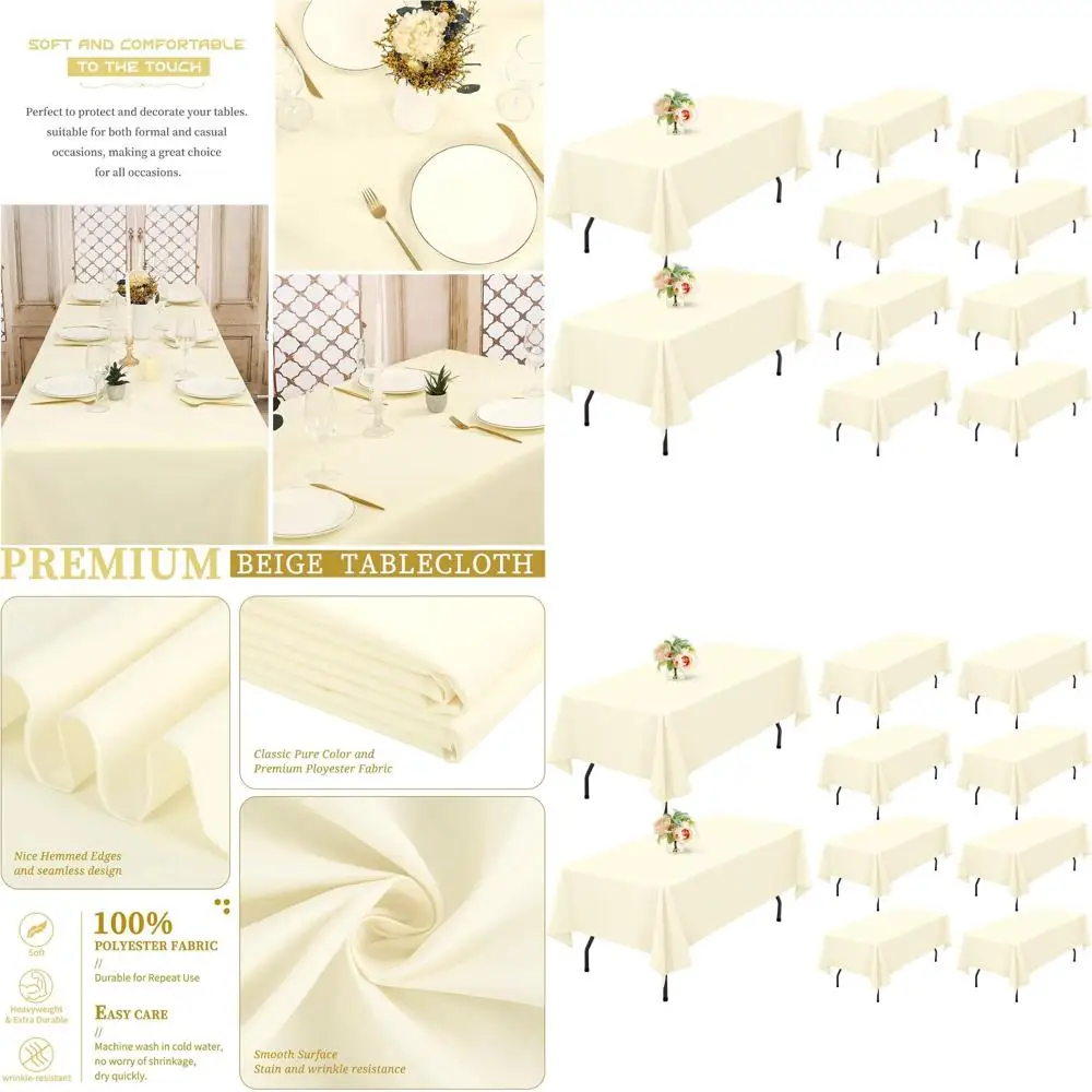 

Beige 60x102 Rectangle Tablecloth, Wrinkle-Free Polyester for 6ft Tables, Ideal for Weddings and Parties