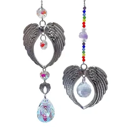 Angel Wings Crystal Suncatcher Rainbow Maker Window Indoor Outdoor Hanging Ornament Heart Prisms Pendant Home Garden Decoration