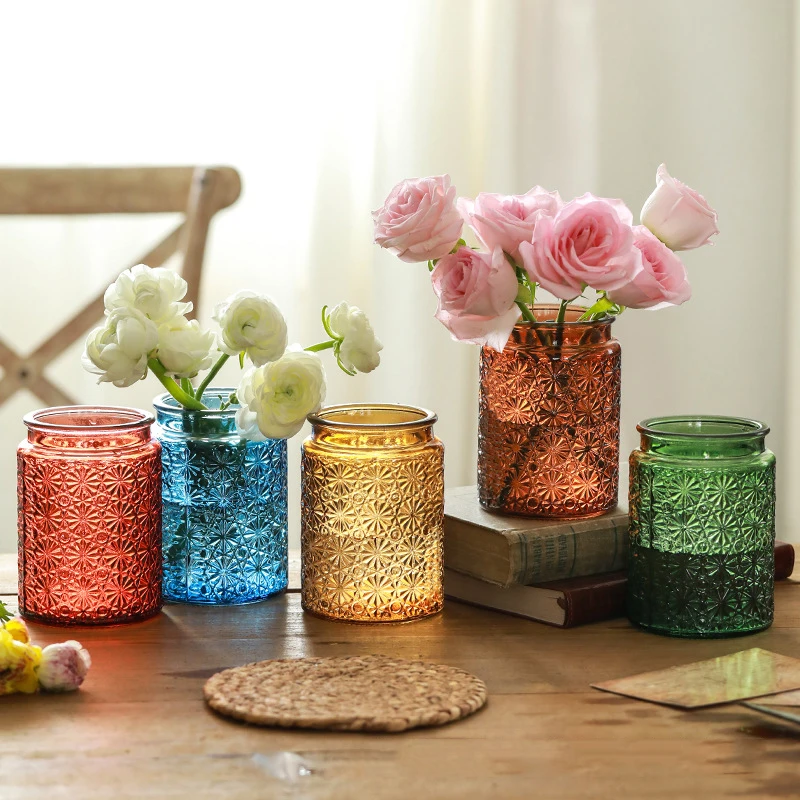 

Nordic Glass Vase Vintage Colored Hydroponic Fresh Flowers Rose Utensils Dry Flower Arrangement Living Room Decoration Ornament