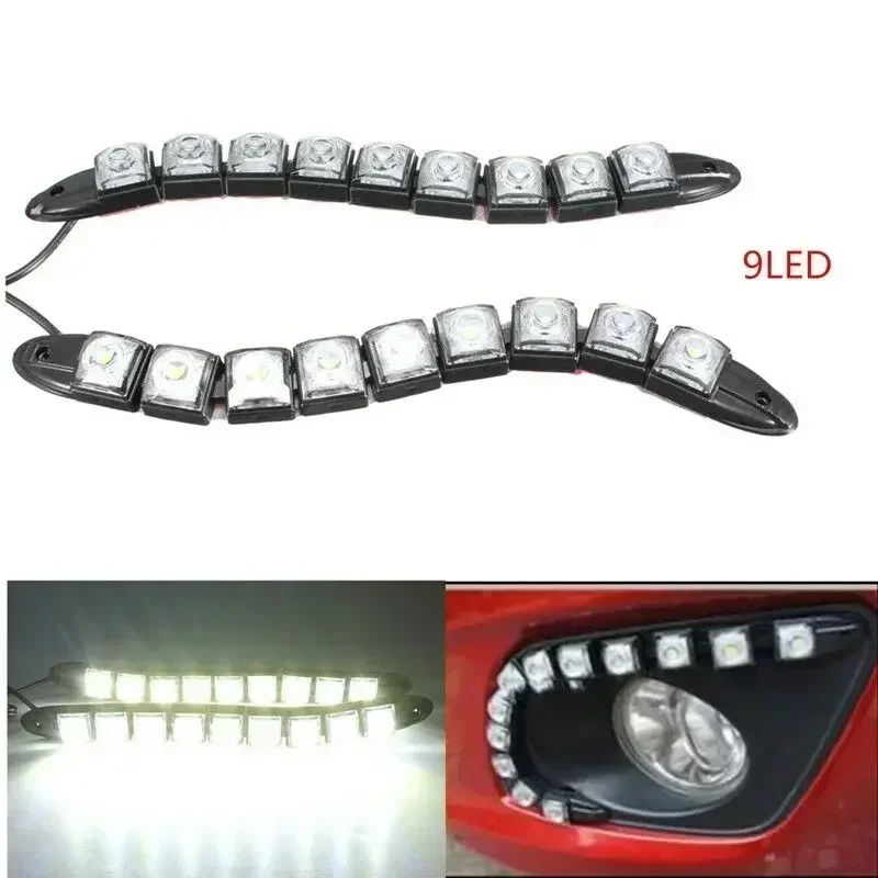 Daytime Run Light Car Fog Lights Daytime Running Light Corrosion Resistant Fog Lamp 1 Pair/Set White Accessories Auto 9-LED