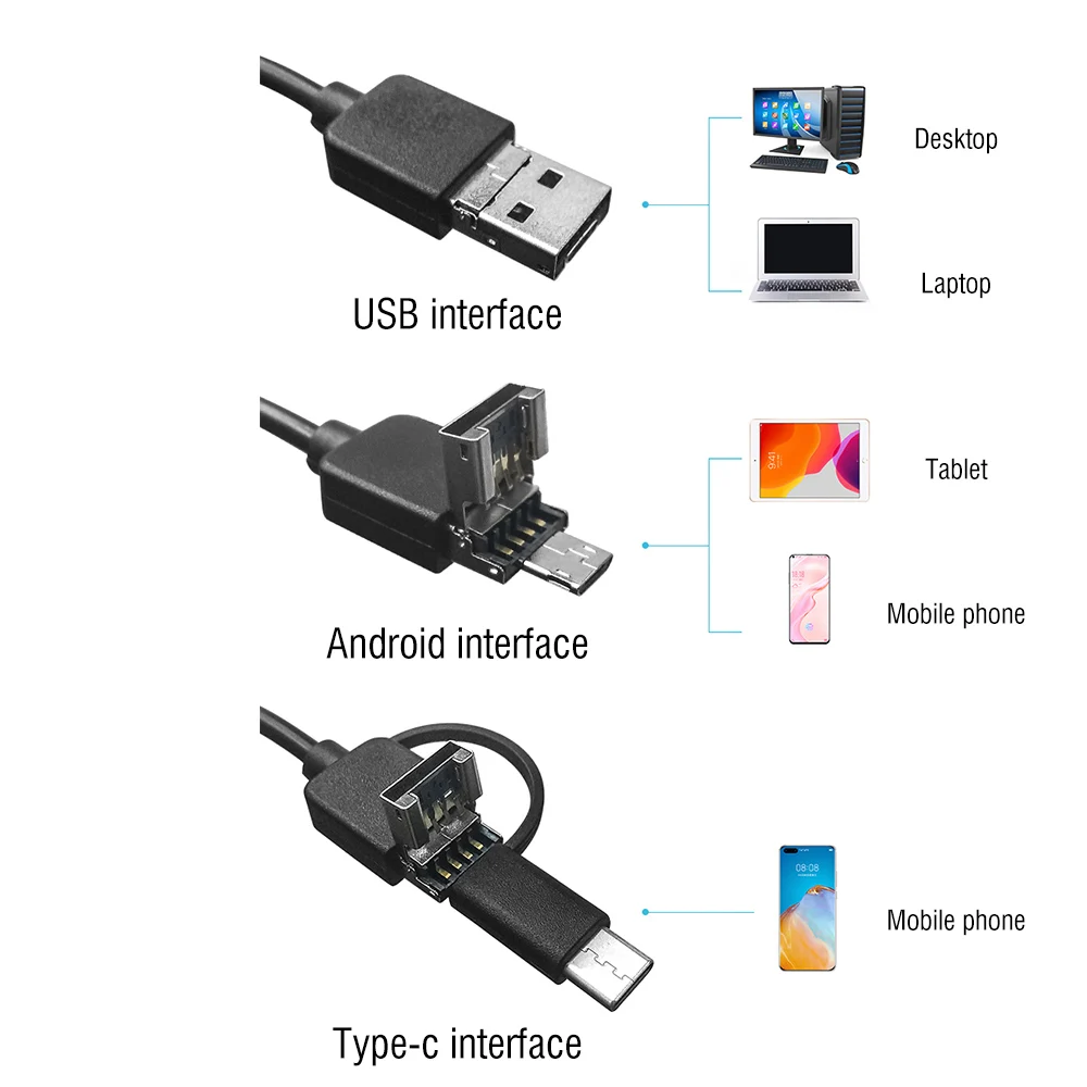 Imagem -02 - Endoscópio Android de 5.5 mm em Usb Micro Usb Tipo-c Câmera de Inspeção de Borescope Impermeável para Smartphone com Otg e Uvc pc