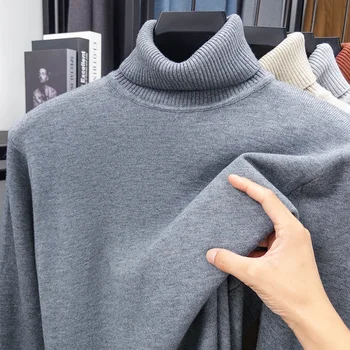 Autumn Mens High Quality Knitted Turtleneck Sweater Slim Fit Long Sleeve Anti-pilling Pullover Solid Color Trend Men Streetwea 5