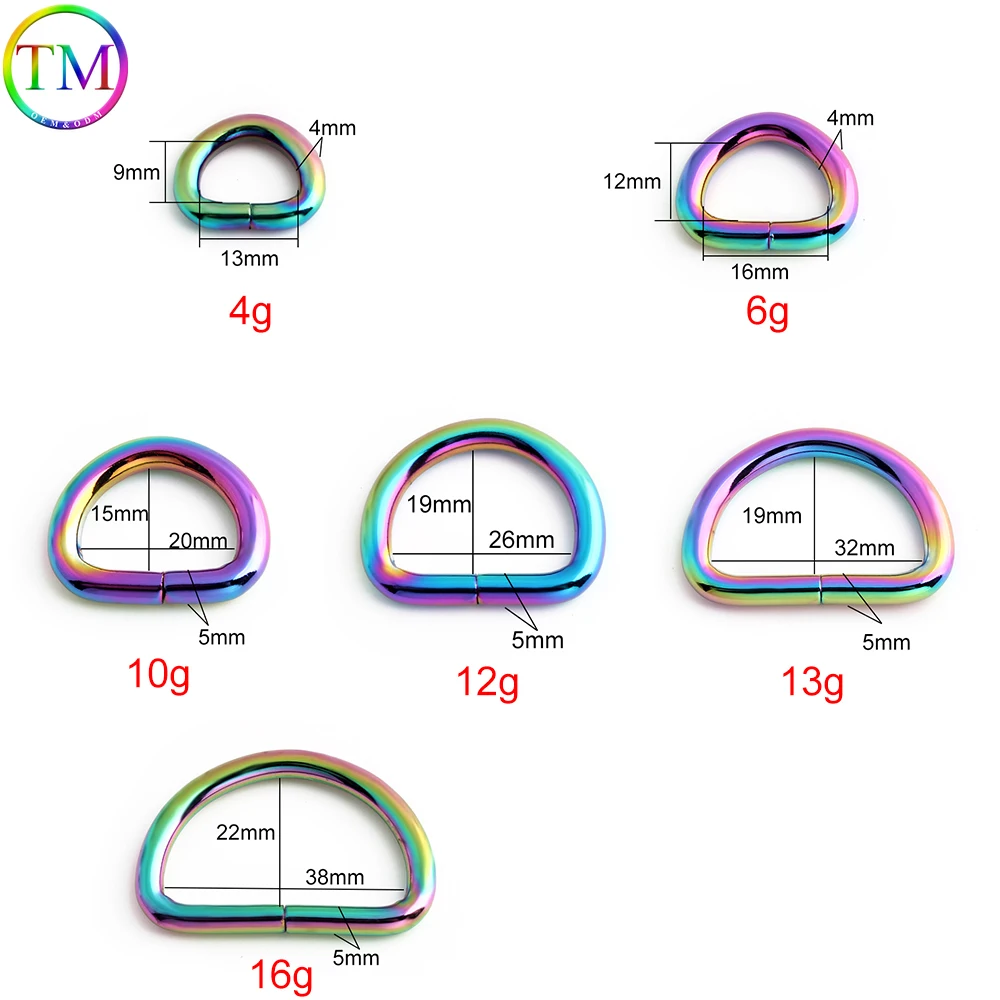 13/16/20/26/32/38MM Rainbow Opened Metal D Buckles D Ring Chain Buckle Connectors For DIY Bag Purse Strap Belt Accessories