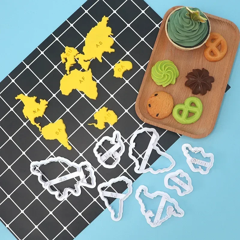 Seven Continents Shape Cookies Cutters 3D Plastic World Map Biscuit Mold Cookie Stamp DIY Fondant Cake Mould Pastry Baking Tools