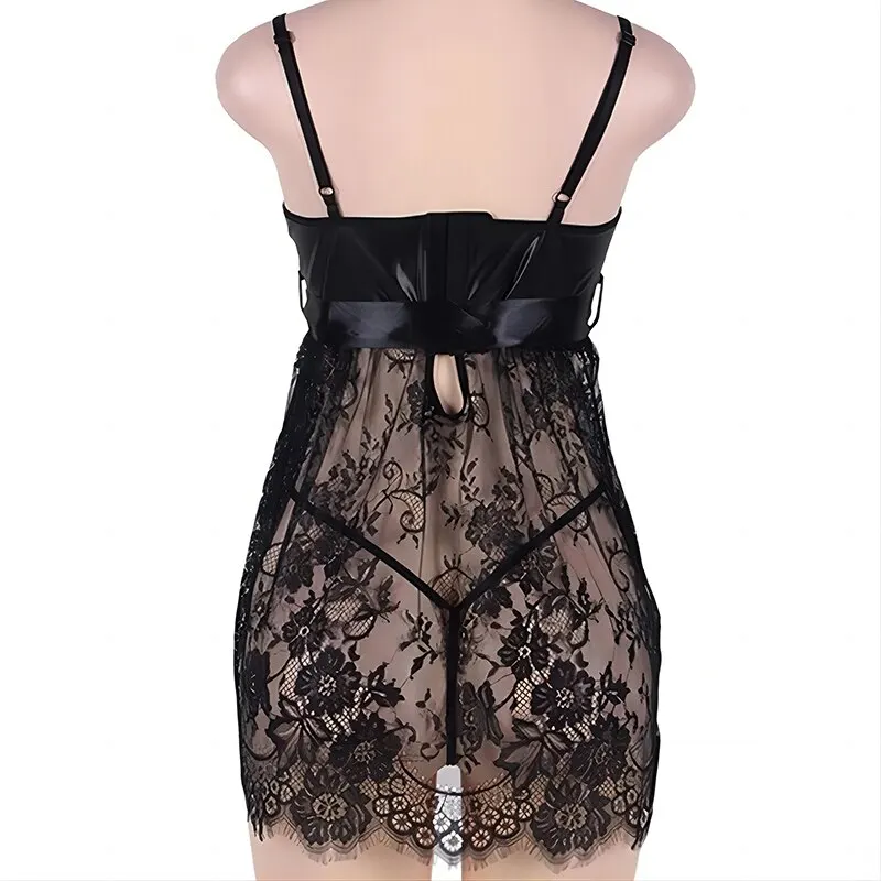 Lingerie for Women Lace Babydoll Nightdress Spaghetti Straps Chemise Nightgown Sexy Sleepwear With G-string