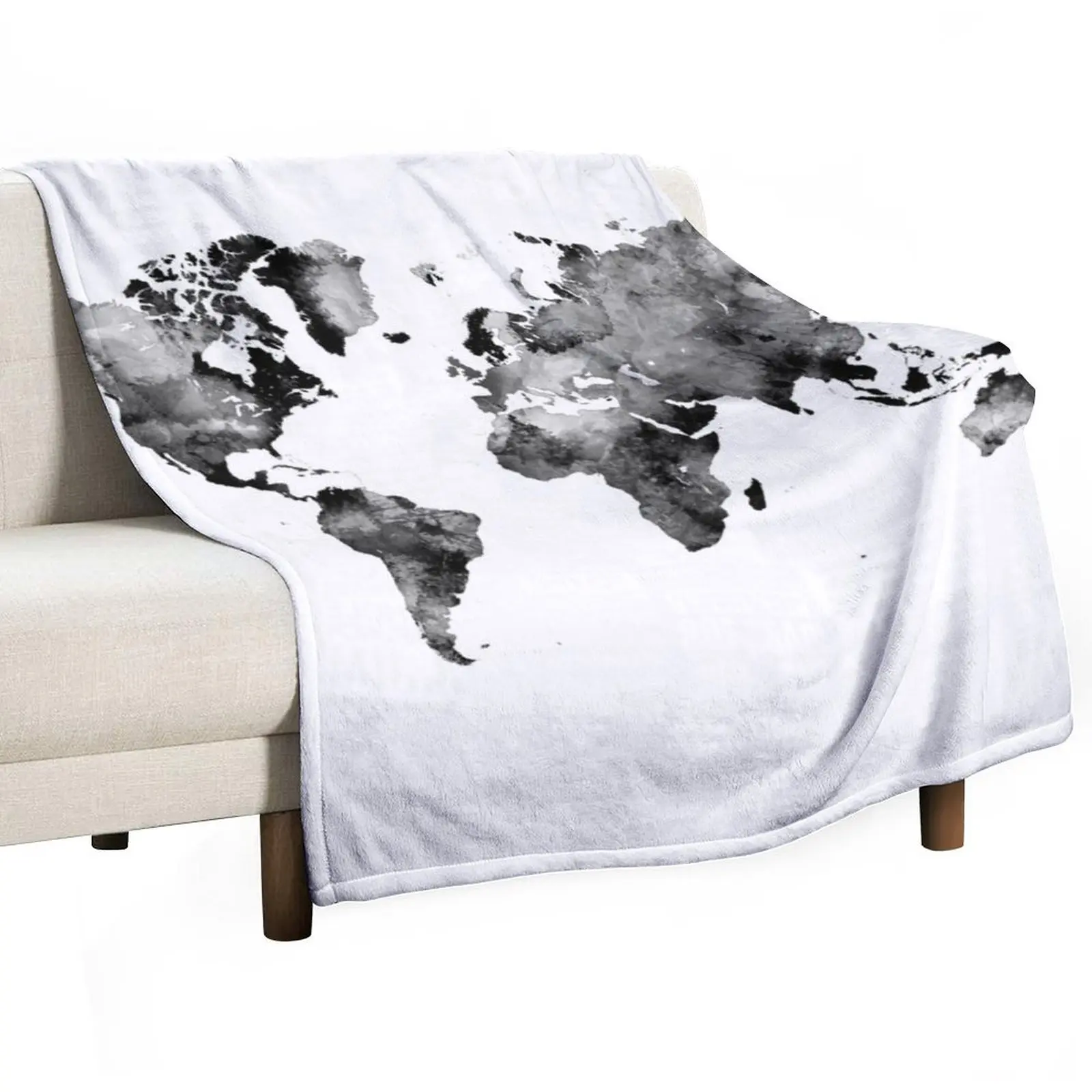 map black and white #map #world Throw Blanket Decorative Sofas Flannel Blankets