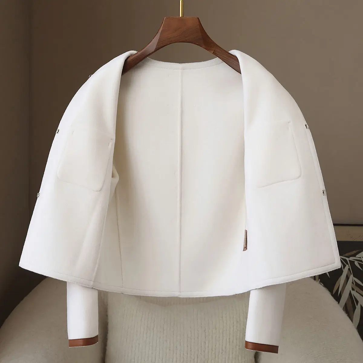 ربيع جديد 30 الكشمير معطف الصوف على الوجهين 2025 نمط عطرة صغيرة جولة الرقبة سترة صوفية للنساء #5