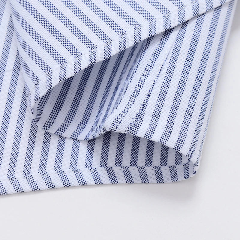 Men's Oxford Short Sleeve Square Collar Soild Plaid Striped Summer Casual Shirts Single Pocket Comfortable Cotton Shirt